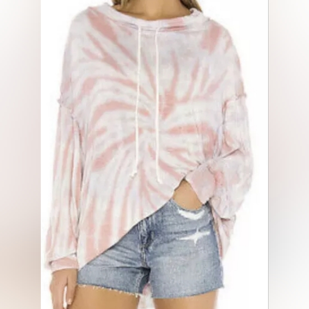 Free People Best Catch Tie Dye Oversized Drawstring Sweatshirt Size S
